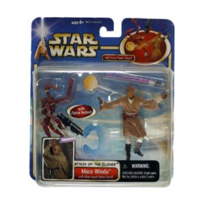 Star Wars Attack Of The Clones Mace Windu With Blast Battle Droid, Hasbro 2002