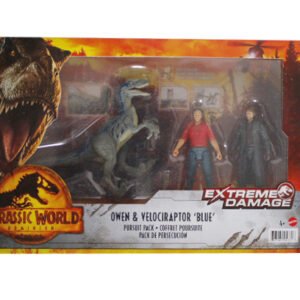 Jurassic World Dominion Extreme Damage Owen & Velociraptor Blue, Mattel