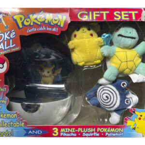 Pokémon Gift Set With Replica Storage Poké Ball (For Storing Cards), Pikachu Figure And 3 Mini-Plush (Pikachu, Squirtle & Poliwhirl), 1999