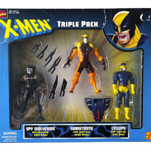 Marvel Comics X-Men Triple Pack - Spy Wolverine with Thrusting Knife Action, Sabretooth with Snarl and Swipe Action & Cyclops with Light-Up Optic Blast, Toy Biz 1999