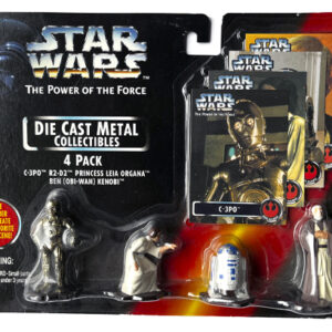 Star Wars POTF Die Cast Metal Collectibles 4 Pack with C-3PO, R2-D2, Princess Leia Organa & Ben (Obi-Wan) Kenobi, Hasbro / Kenner 1995