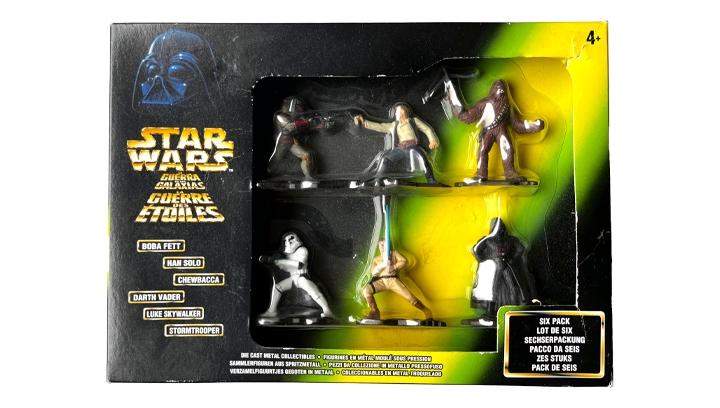 Star Wars Die Cast Metal Collectibles Six Pack with Boba Fett, Han Solo, Chewbacca, Darth Vader, Luke Skywalker & Stormtrooper, Kenner / Hasbro 1996